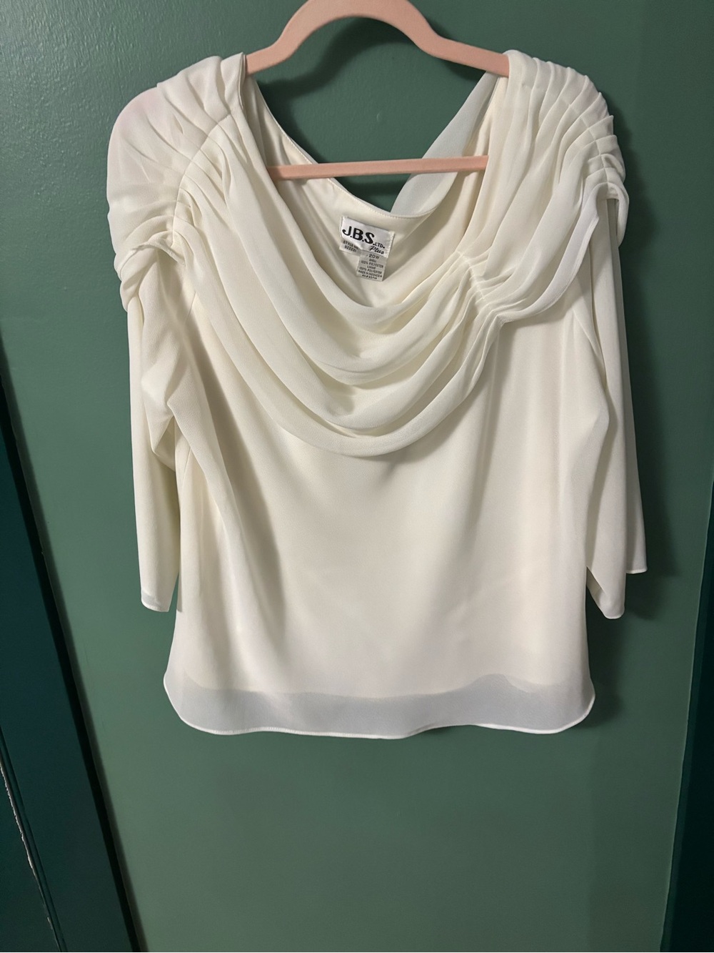 J.B.S. Cream Draped Cowl Blouse with Ruched Shoulders